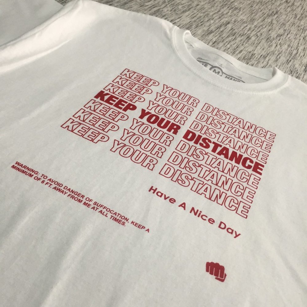 White - Hand Printed "KEEP YOUR DISTANCE" T-shirts - Picture 3 of 5